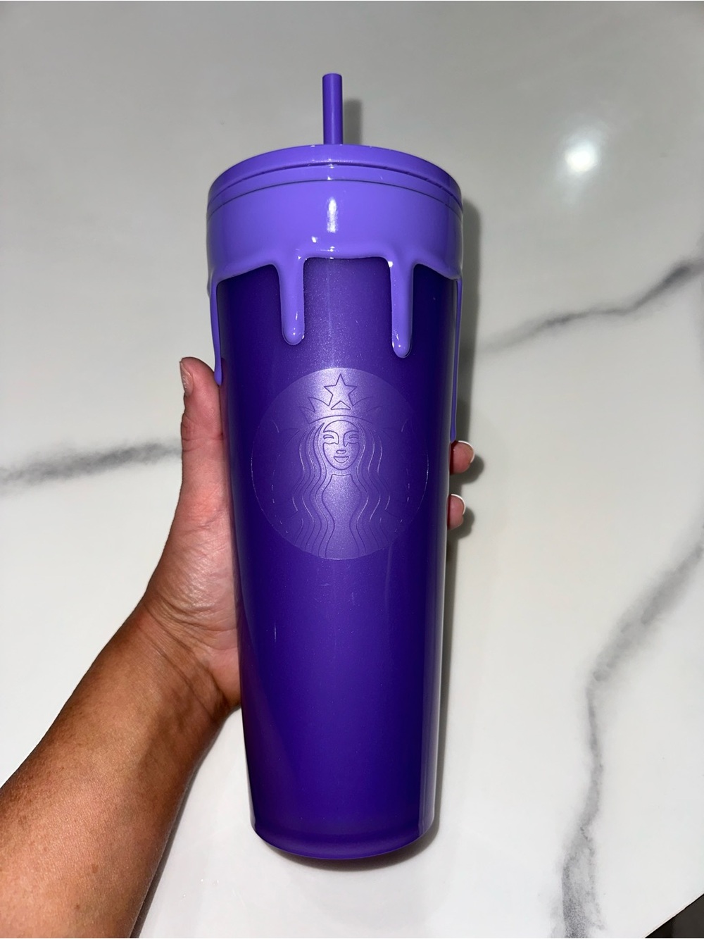 Starbucks Purple Drip Cold Cup Tumbler 24oz Reusable Cup With Straw Purple
